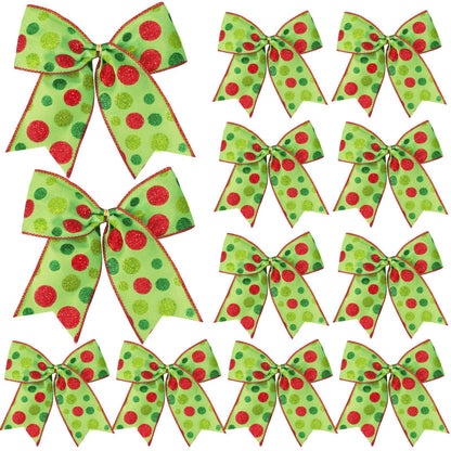Wninbu 12 Pcs Red Green Christmas Bows,6 Inch Large Christmas Wreaths Bows for Tree Gift Wrapping Garland,Christmas Decoration Holiday Party Crafts Xmas Tree Ribbon Ornaments (Glitter dot-White)