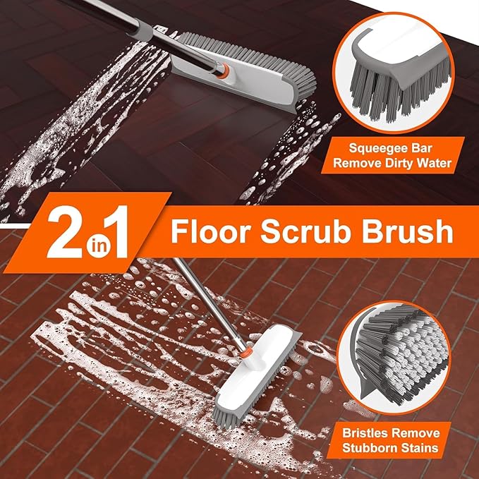 BITOPE Deck Scrub Brush with Long Handle, Heavy Duty Floor Cleaning Brush
