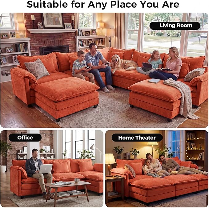 ELUCHANG 114" Oversized V-Shaped Cloud Couch Modular Sectional Sofa