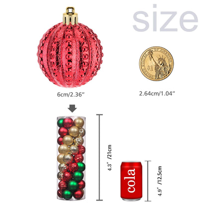 45Pcs 6cm/2.36inch Christmas Balls Glitter Ornaments Set, Shatterproof Plastic Xmas Tree Hanging Ornament, Christmas Decorations Balls for Holiday Festival Wedding House Bar Party(Red/Gold/Green)