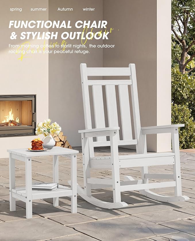 KINGYES Oversized Outdoor Rocking Chair Set of 4, All-Weather Patio Rocking