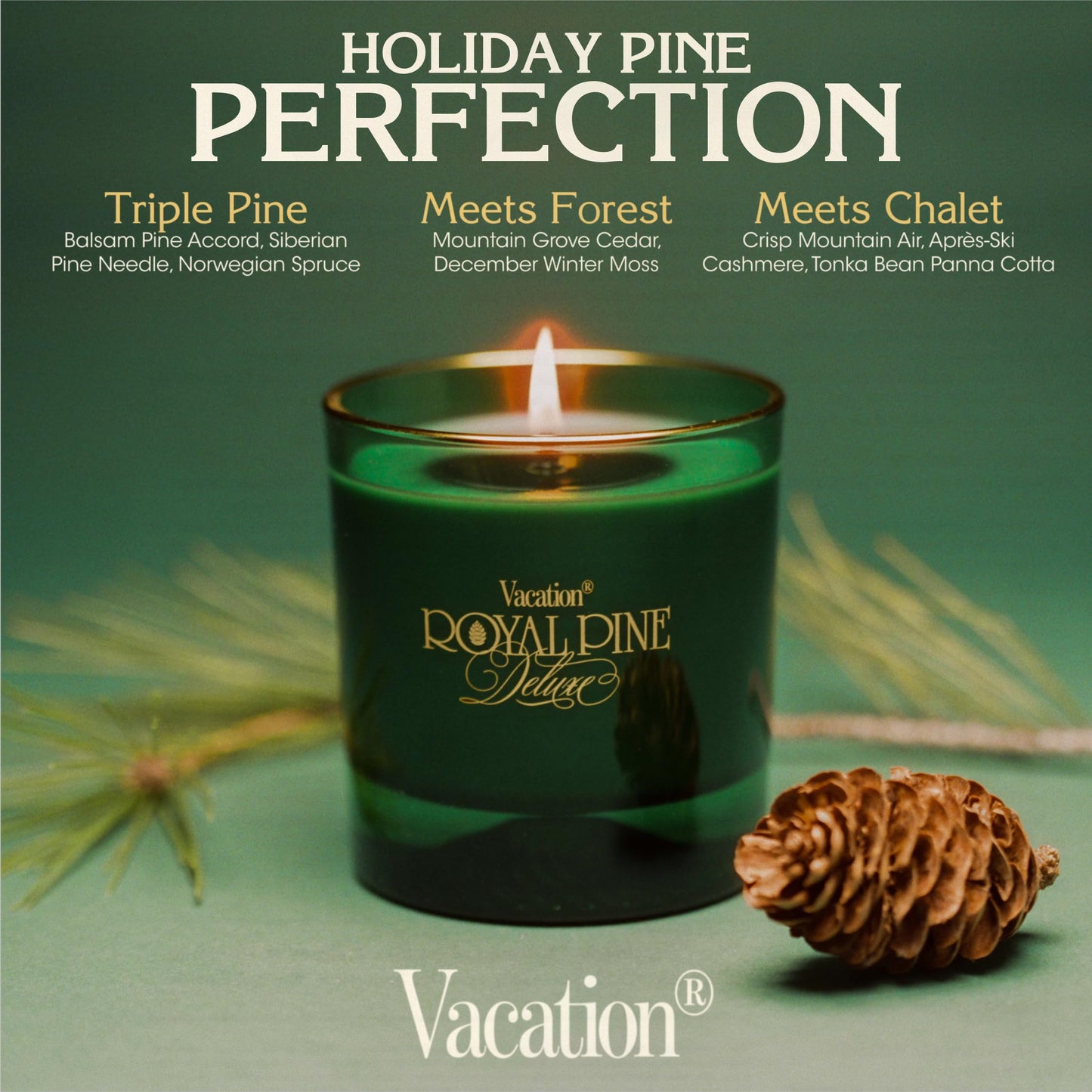 Vacation Royal Pine Scented Soy Candle, 7 Ounces - Pine Candle for Winter Home Decor, 70-Hour Burn, Gift for Women