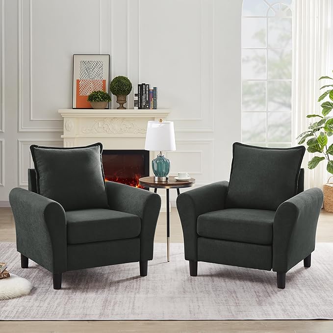 Mid-Century Accent Chairs Set of 2, Modern Linen Fabric Armchair