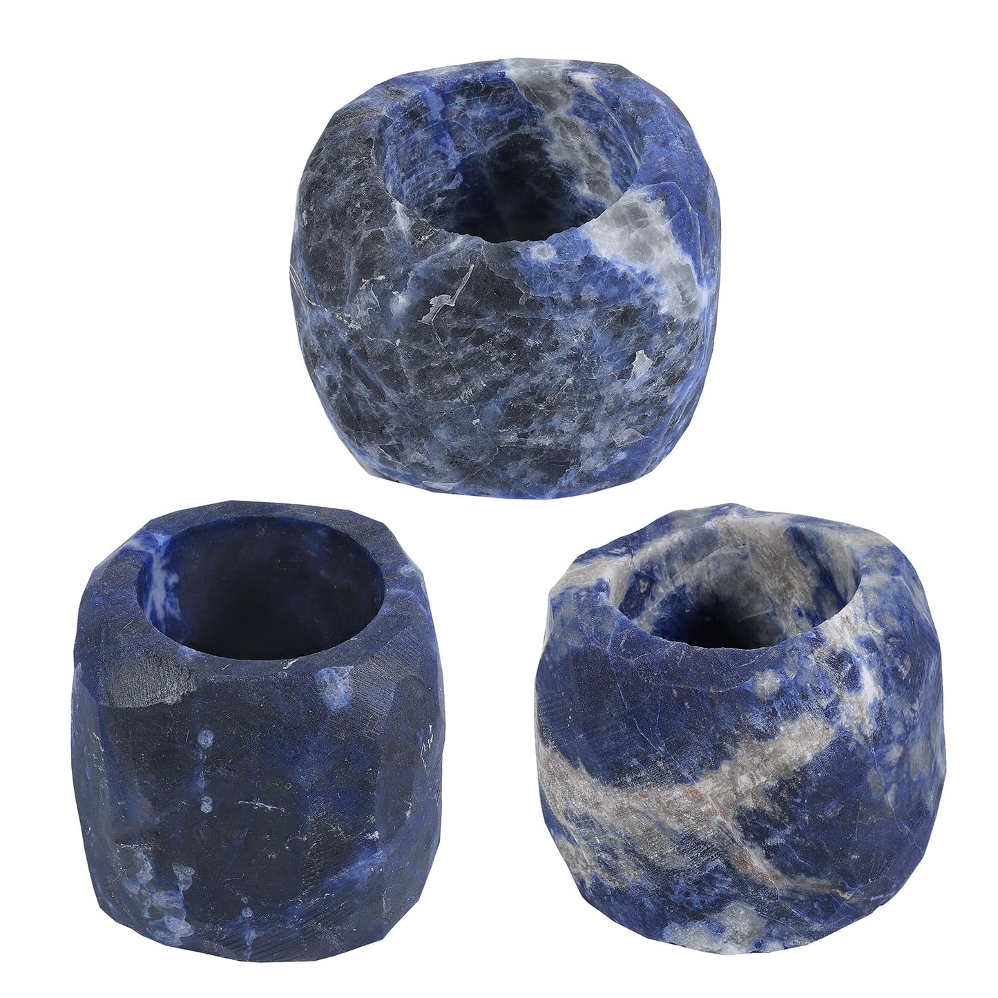 SUNYIK Natural Sodalite Tea Light Candle Holder Raw Crystal Air Plant Holder Desk Decor Figurine for Healing Meditation