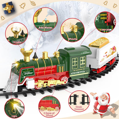 TERRAMUS Christmas Train Set - Hanging Train Toys with Smoke Light & Sound for Boys Girls,Train Set Around Under The Christmas Tree with Steam,Carriages Tracks for 3-12 Years Old Kids Decoration Gift