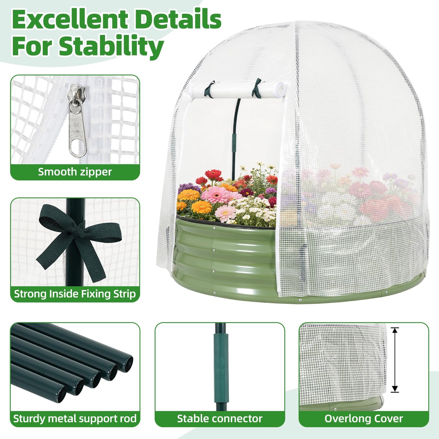 VIREO GARDEN Galvanized Raised Garden Bed with Cover | 4x4x1FT Metal Planter Box Outdoor with Greenhouse PE Cover for Winter & Mesh cover for Summer | 3-in-1 Raised Bed with Windows for Easy Gardening