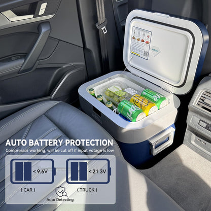 Megiu Car Refrigerator Portable Car Fridge 12V Refrigerator 23 Quart (22 Liter) Freezer Compressor Cooler 12V/24V DC 110～240 V AC for Outdoor Camping Travel Home Use -0.4℉~+59℉ (Blue)