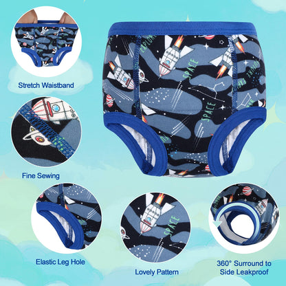 MOEMOE BABY Potty Training Pants for Boys - Reusable Cotton Toddler Underwear, 10 Pack, Blue, 3 Years