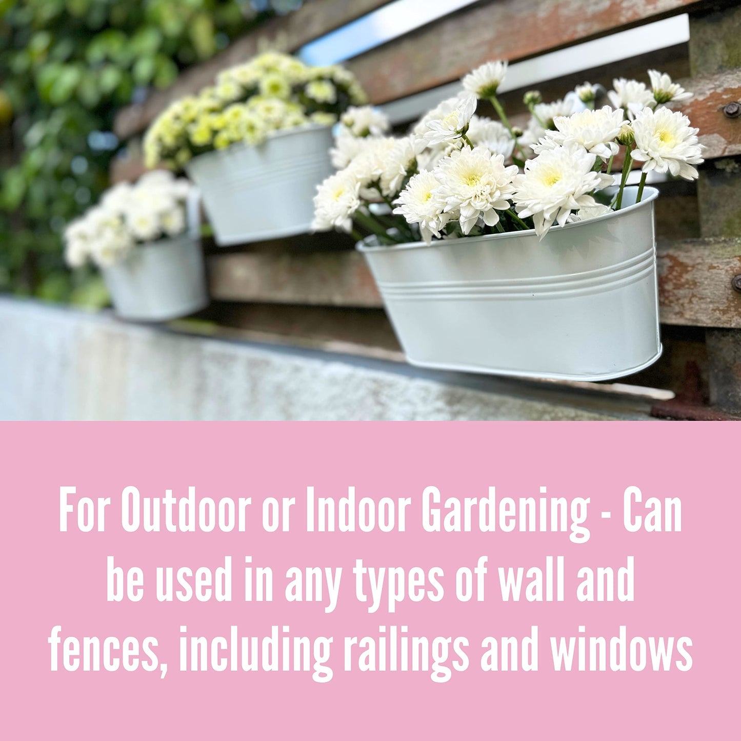 LaLaGreen Rail Planter Outdoor Plants (10 Pack, 11.8 Inch) White Metal Iron Hanging Flower Pots Deck Railings Fence Buckets Countryside Boho Style Wall Mount Window Box Plant Holder Hooks Porch Decor