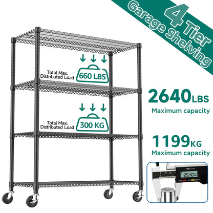 M MZG 2640LBS 53.1" W 4 Tiers Shelf Steel Storage Shelves Shelving Unit Steel Organizer Wire Rack for Home,Kitchen,Office,Garage Black 23.6" D x 53.1" W x 73.6" H