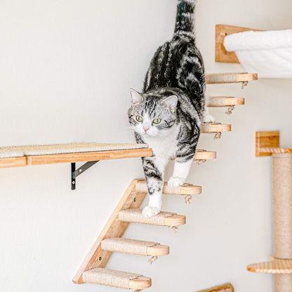FUKUMARU Cat Climbing Shelf Wall Mounted, Four Step Cat Stairway with Jute Scratching for Cats Perch Platform Supplies, 40 x 22 cm, Left to Right
