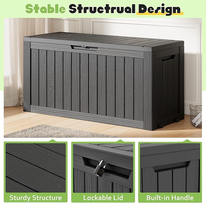 Outdoor Storage Box, Resin Deck Boxes Indoor and outdoor, Waterproof Storage Box Lockable Lid (Black, 75 Gallon)