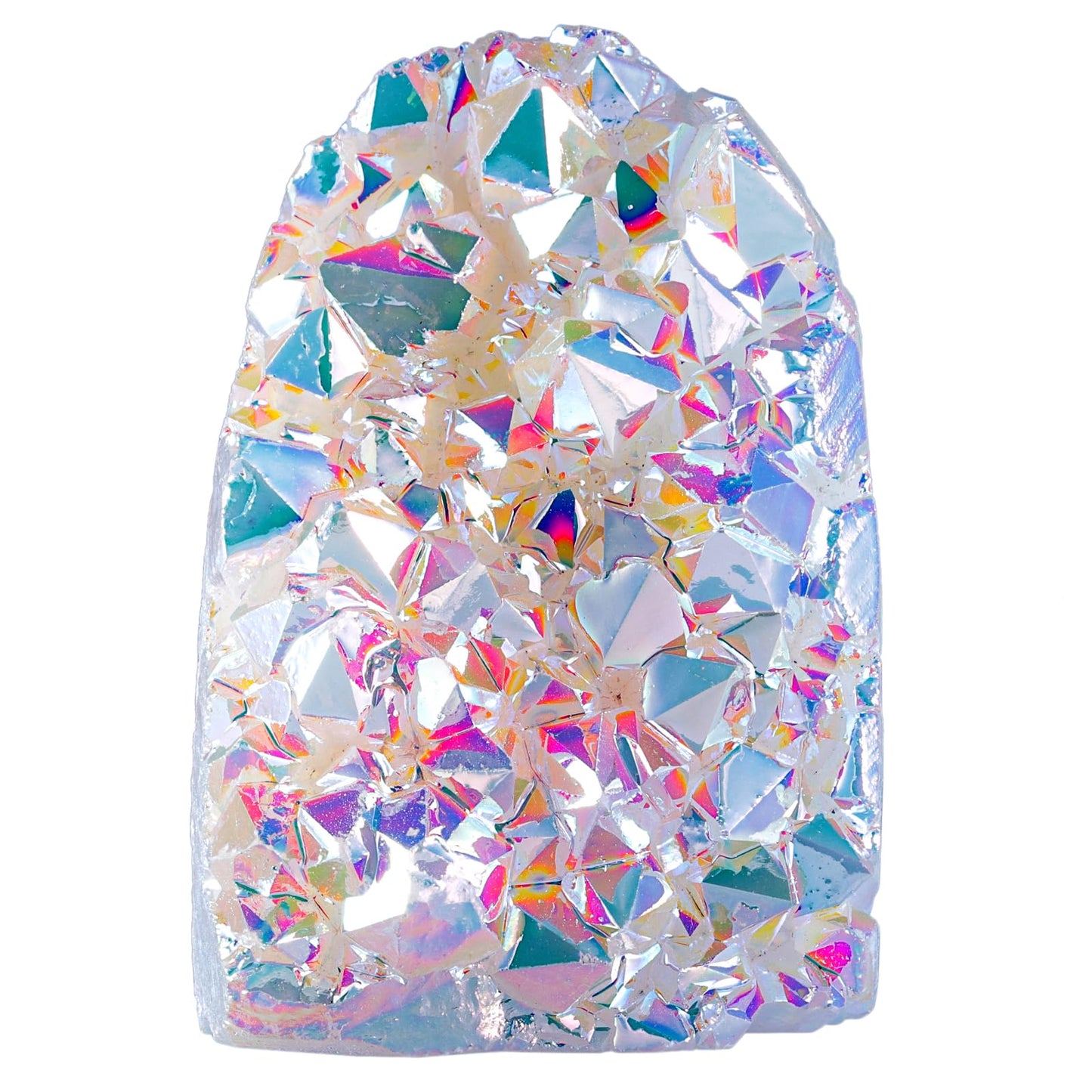 TUMBEELLUWA Angel Aura Quartz Crystal Cluster Geode, White Titanium Coated Crystals and Healing Stones for Home Decor, Meditation & Spiritual Growth
