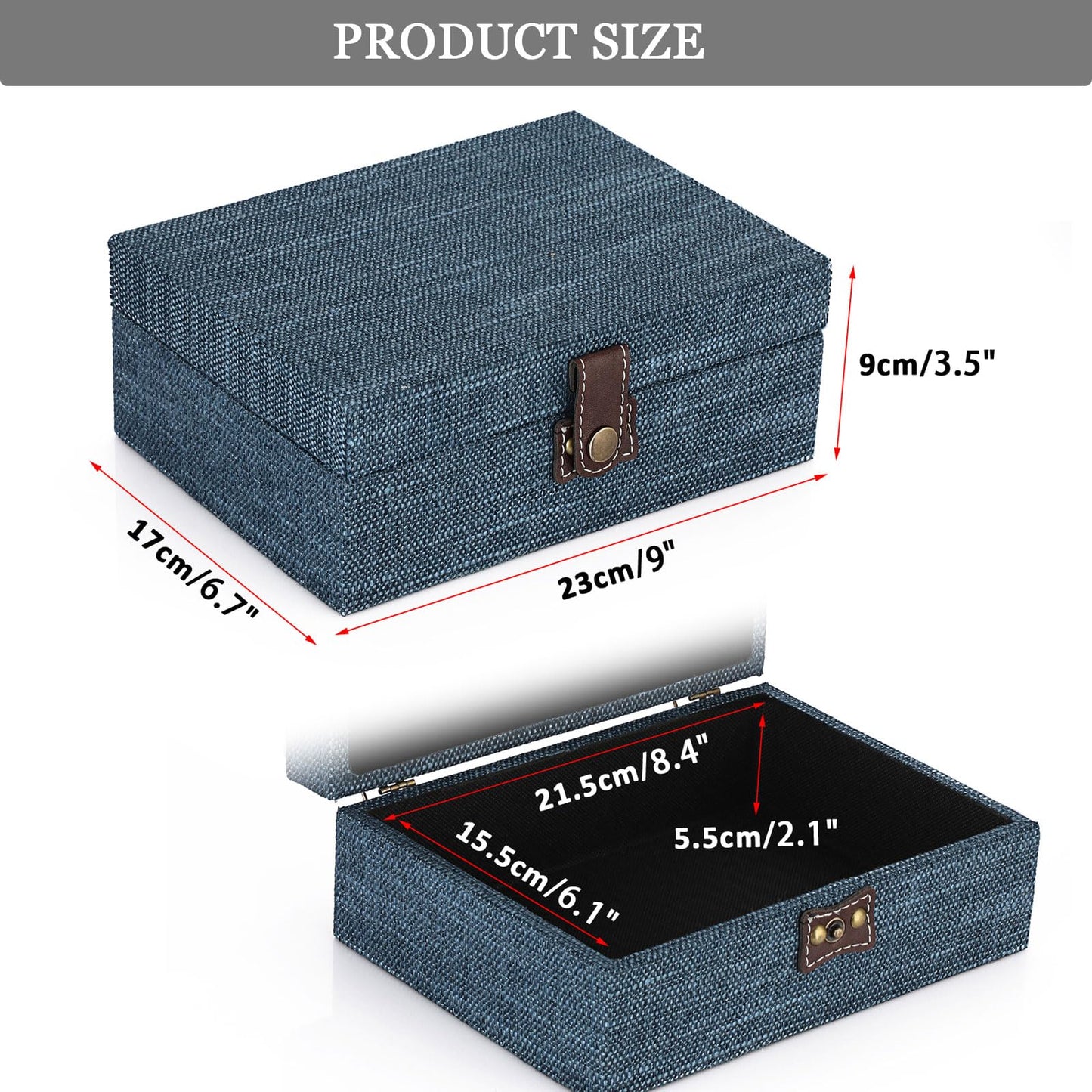 Hipiwe Treasure Chest Box - Wooden Decorative Trinket Jewelry Box with Clasp Memento Case Box Rectangular Keepsake Jewelry Organizer Box Gift for Women Men Home Decor,Medium