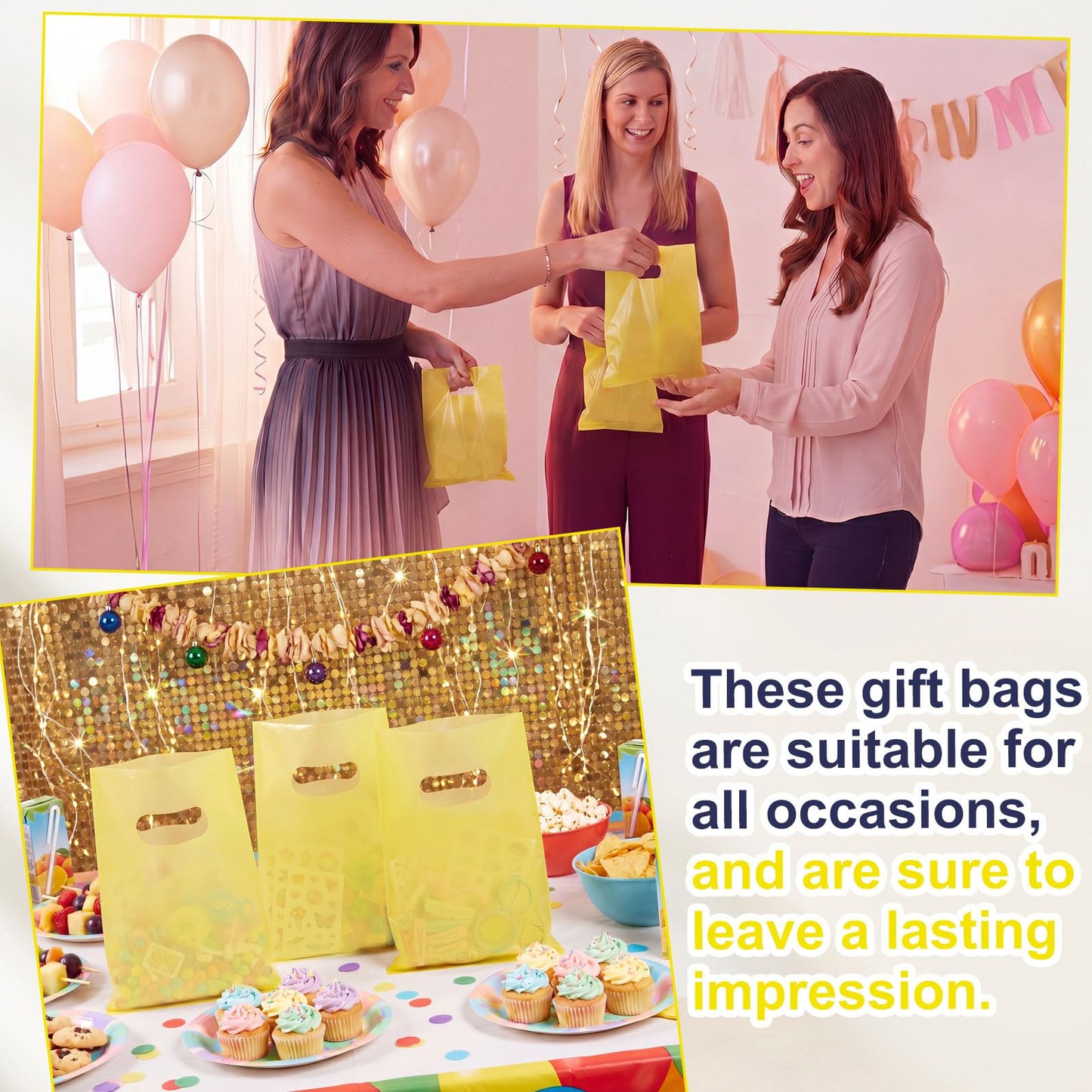 Maitys Yellow 300 Pcs 5"x7" Small Plastic Gift Bags with Handles, Mini Goodie Treat Bag Bulk for Candy, Birthday Graduation Party Favor Merchandise Bags for Small Business