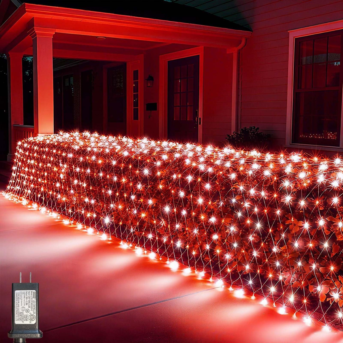 LitHome 21FT x 5FT Christmas Net Lights Outdoor, 360 LED Red White Bush Lights 8 Modes, Connectable Waterproof Valentines Net Mesh Light Dark Green Wire for Bushes Shrubs Holiday Valentine's Day Decor