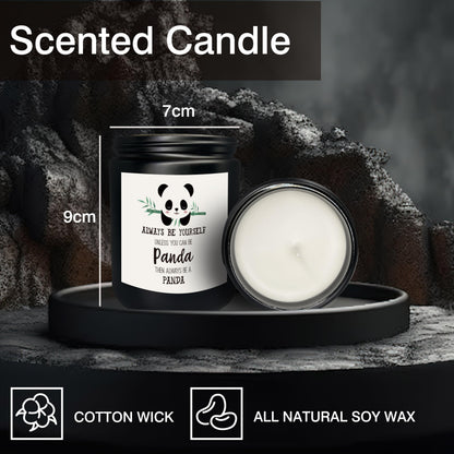 Mancheng-zi Inspirational Panda Candles Gifts for Girls Women, Gifts for Panda Lovers, Panda Bear Gifts, Always Be Yourself Unless You Can Be Panda Then Always Be a Panda Scented Candles (Black)