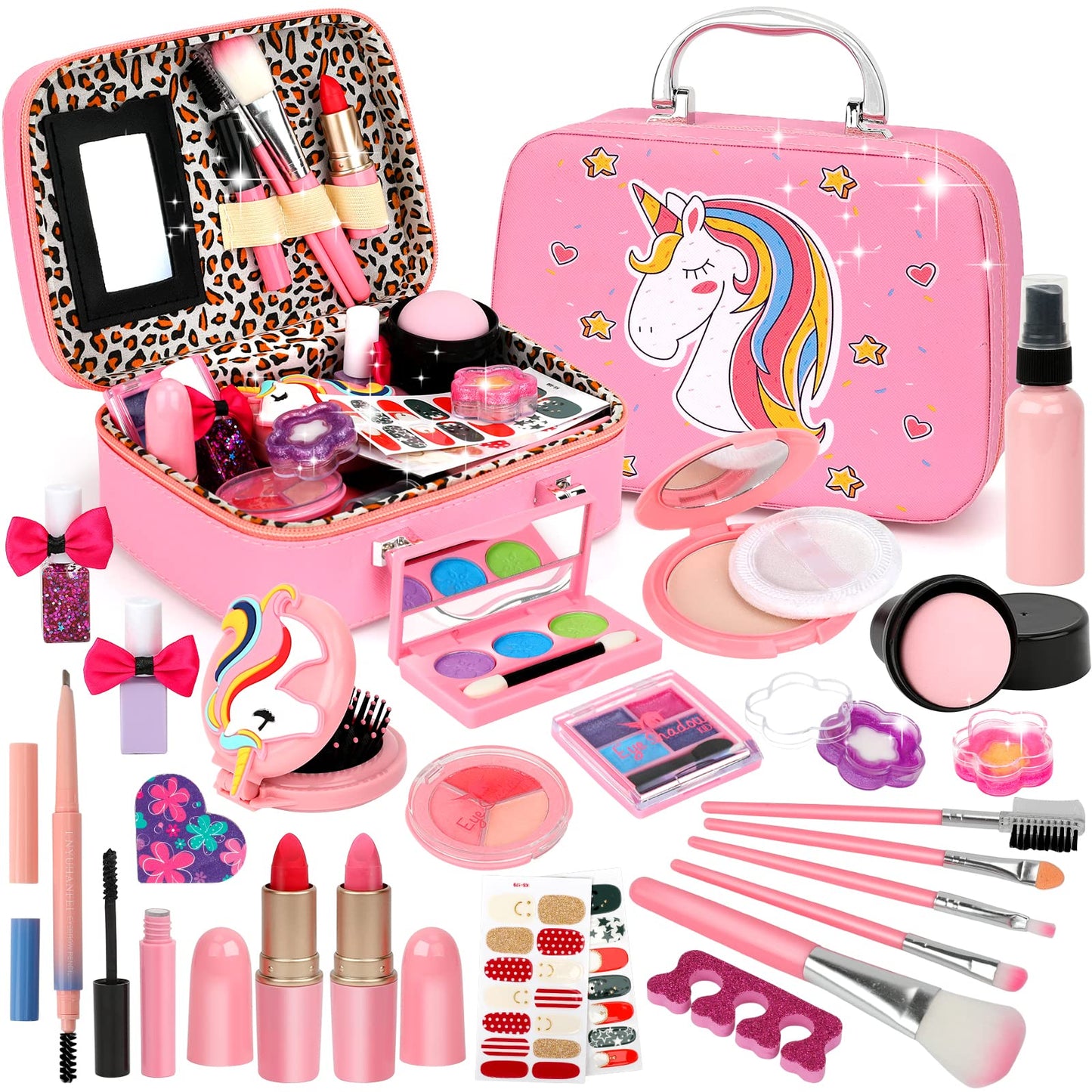 Flybay Kids Makeup Sets for Girls, Children’s Washable Makeup Kit Girl Toys, Pretend Play Girls Make Up Set with Realistic Tools Christmas Birthday Gifts for Girl Ages 4-9