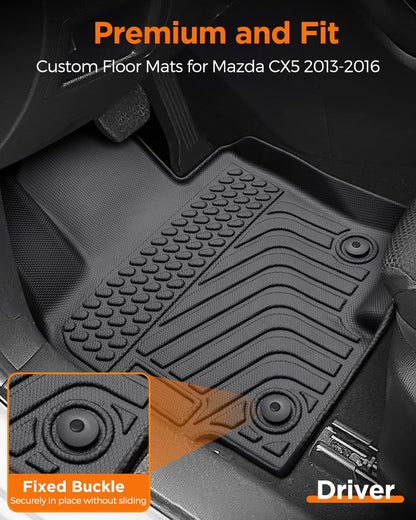All Weather Car Floor Mats for Mazda CX5: 2013 2014 2015 2016 (1st Gen), Automotive Cargo Liner Full Set Accessory, Cutsom Fit for Mazda CX-5 SUV Tray Carpet Black Rubber Accessories Trunk Mat