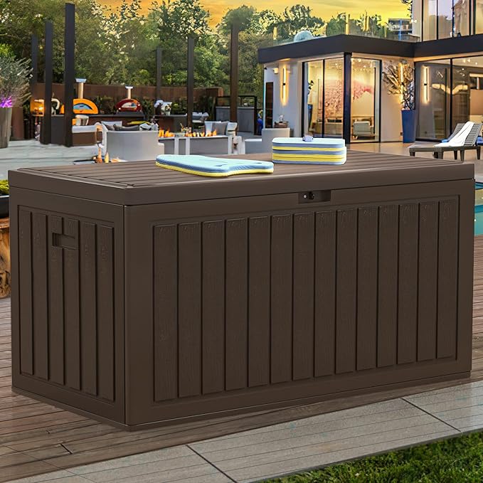 YITAHOME 90 Gallon Large Deck Box with Side Handles, Outdoor Double-Wall Storage for Patio Furniture Cushions, Garden Pool Accessories, Waterproof & Lockable