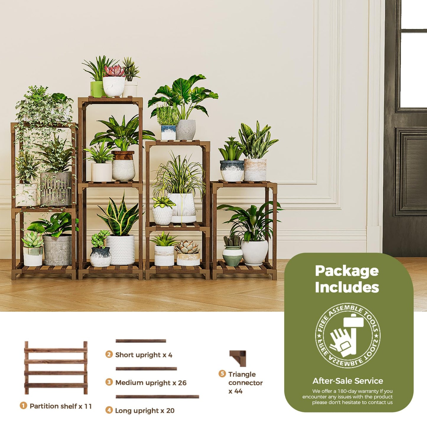 Bamworld Plant Stands Indoor 4 Sets Plant Shelves Outdoor Wooden Plant Holder for Multiple Plants Flower Stands for Living Room Balcony Garden Patio Lawn Window
