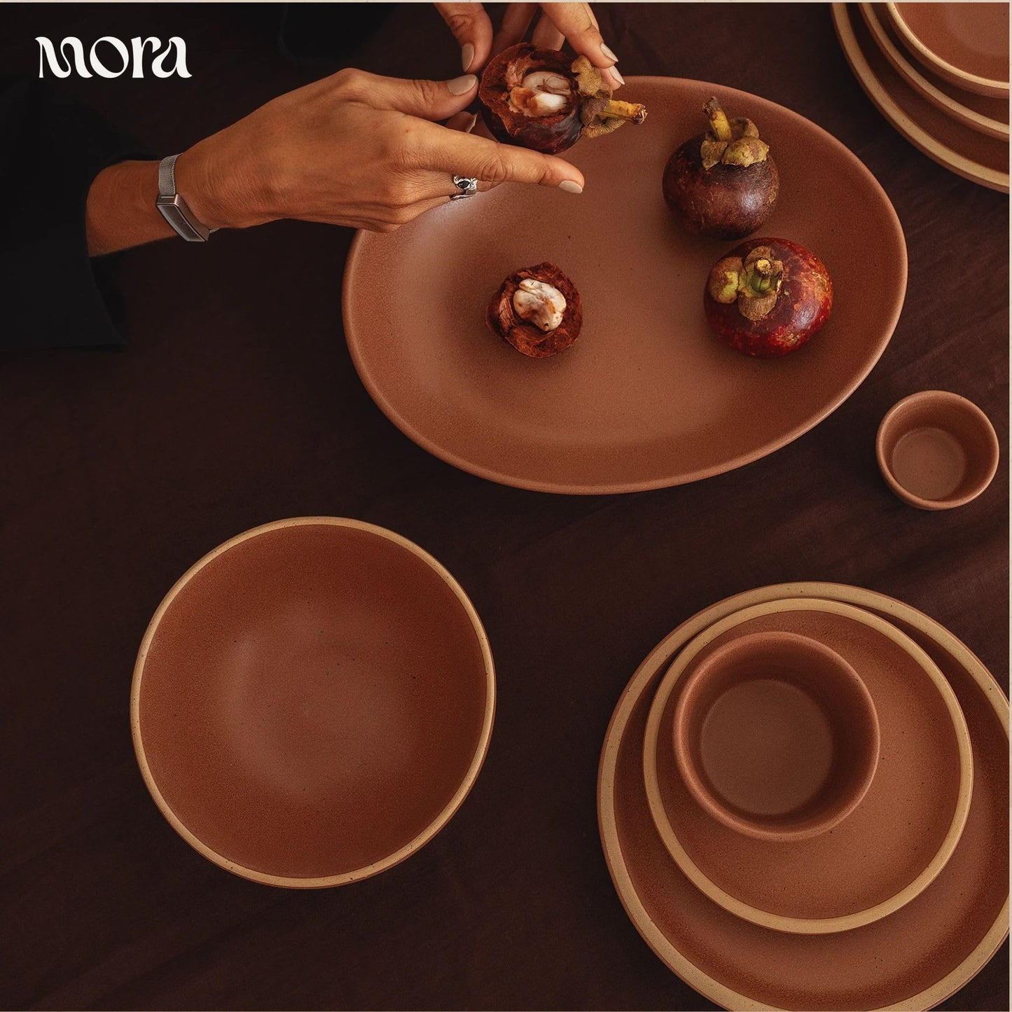 MORA Medium Bowls Set of 4, 28oz Ceramic Pottery Everyday Bowls - Microwave, Oven and Dishwasher Safe - Terracotta