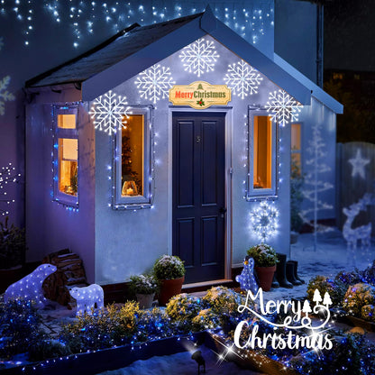Brightown Christmas Snowflake Icicle Lights Outdoor - Plug-in 10.5ft 5 Drops 240LED Snowflake Window Light with 8 Modes, Hanging Lights for Indoor Outdoor Porch Eaves Rooftops Pergola Christmas Decor
