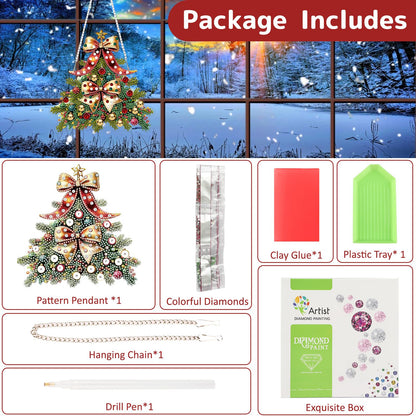 Genius maker Christmas Tree Diamond Art Hanging Kits for Adults, Diamond Painting Pendant Kits, DIY Acrylic 5D Special Shaped Crystal Diamonds Gem Art Painting Ornament for Home Wall Decor Gift