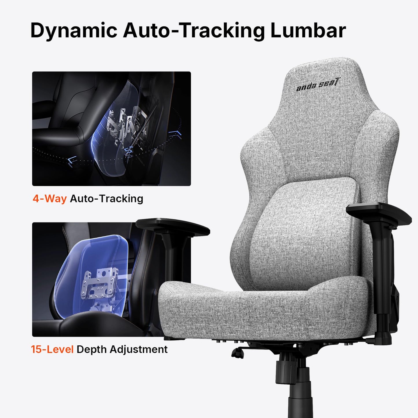 Anda Seat Phantom 4 Gray Fabric Gaming Chairs for Adults - Large Wide Seat Gamer Chair with Dynamic Lumbar Support, Comfortable Ergonomic Video Game Seats with Headrest - 2D Armrests