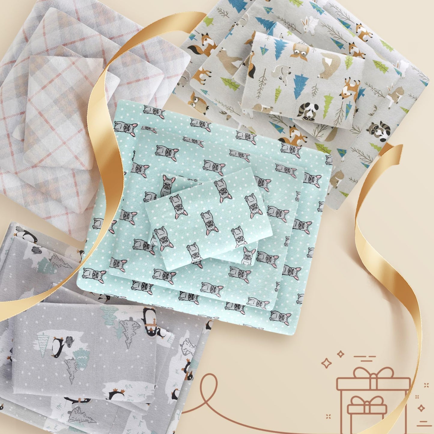 True North by Sleep Philosophy Cozy Flannel Warm 100% Cotton Sheet - Novelty Print Animals Stars Cute Ultra Soft Cold Weather Bedding Set, Queen, Multi Sloth 4 Piece
