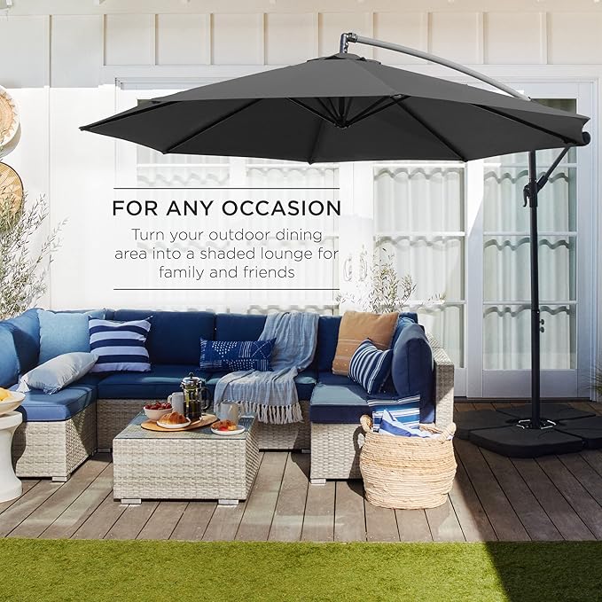 Best Choice Products 10ft Offset Hanging Market Patio Umbrella w/Easy Tilt Adjustment, Polyester Shade, 8 Ribs for Backyard, Poolside, Lawn and Garden - Gray