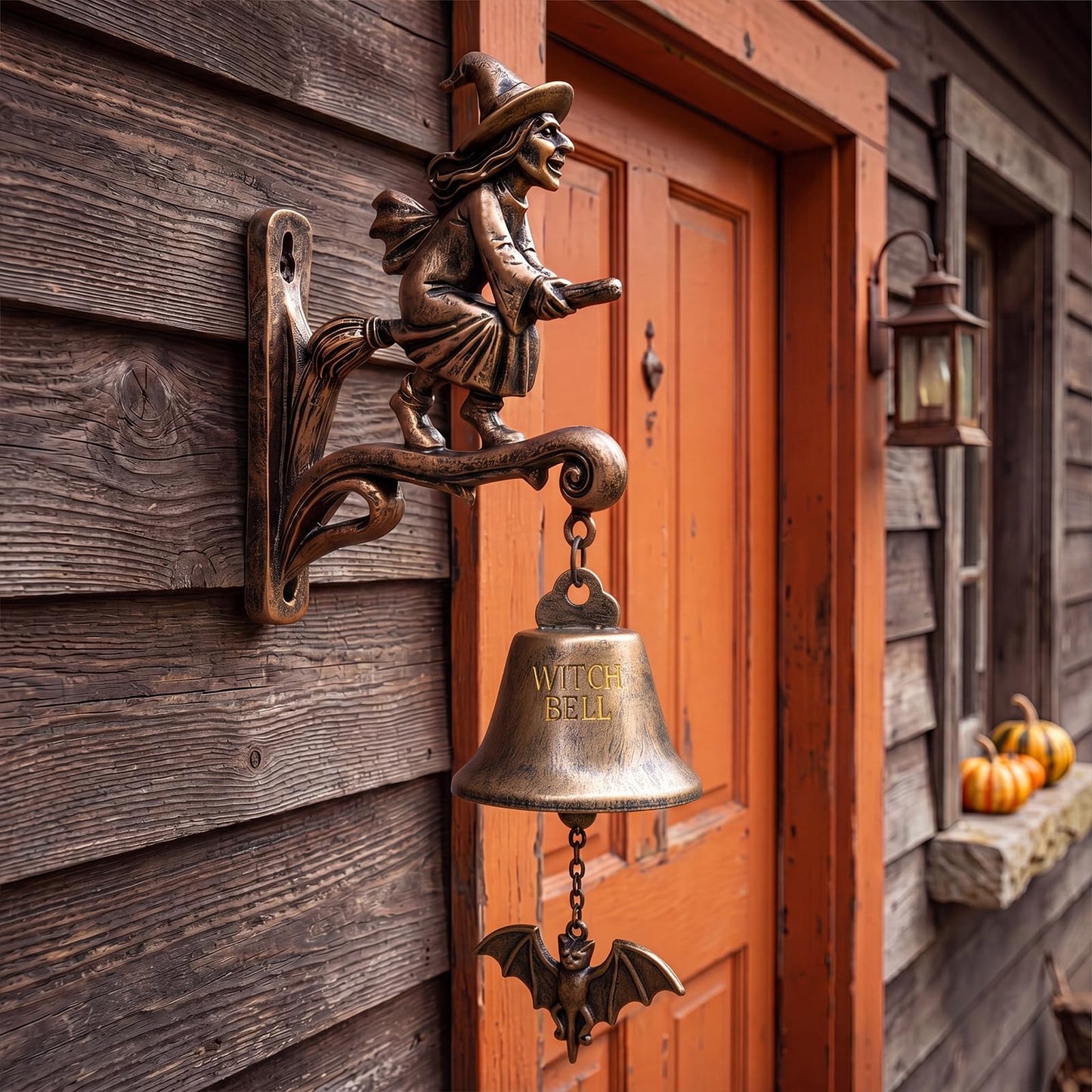 BrightRow Halloween Witch Bell Wall Mounted Cast Iron Resin Gothic Doorbells with Bat Clapper 3D Iron Witch Bells for Home Protection Witchcraft Supplies Door Bell Decoration for Porch Garde