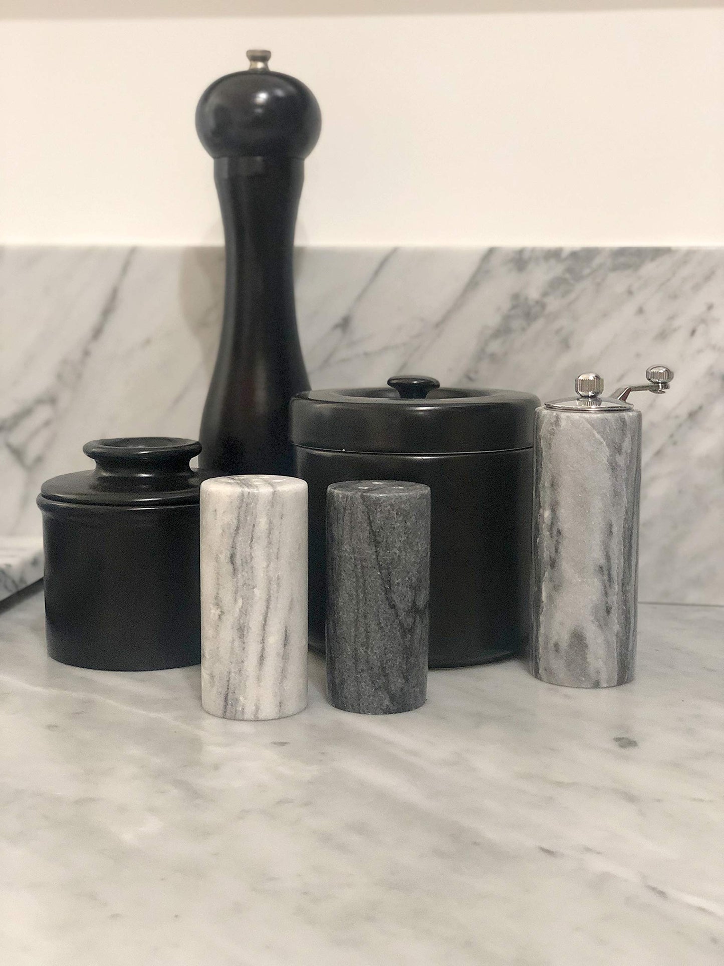 Fox Run White and Black Marble Salt and Pepper Shaker Set, Set of 2 Modern Salt and Pepper Shakers