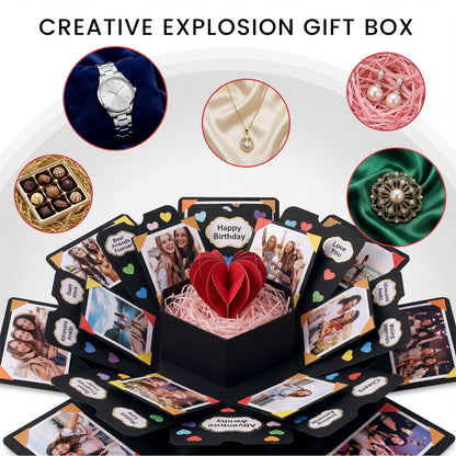 Koogel Explosion Gift Box DIY Exploding Photo Album Preassembled Surprise Picture Pop Up Love Box Gift Set with Scrapbooking Accessories Creative Photo Album gifts for Anniversary Wedding