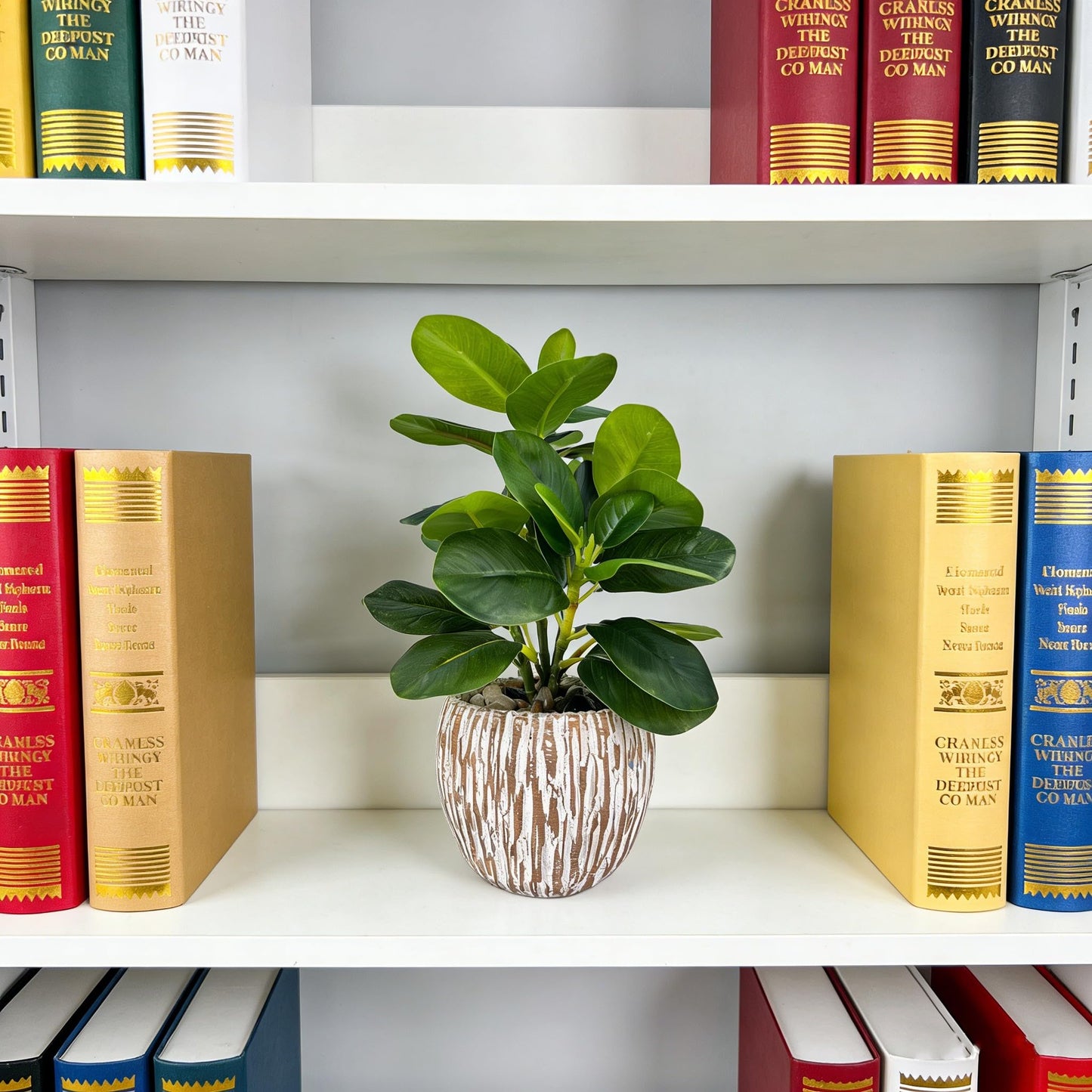 FLRLIVING Artificial Potted Plants Life-Like Fake Plant with Farmhouse-Style Cement Planter Feturing Light Wood Tone for Room Bathroom Bedroom Kitchen Office Dese Coffee Table Décor (9inch)