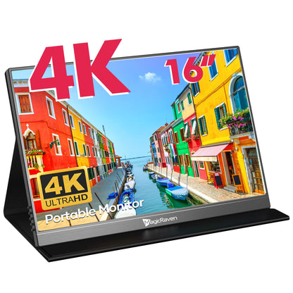 4K Portable Monitor, 16" 3840x2400 IPS Laptop Screen, 1500:1, 400 Nits Screen USB C HDMI Computer Gaming Display with Speakers & Smart Cover, Travel Monitor for PC Phone PS5/4 Xbox Switch