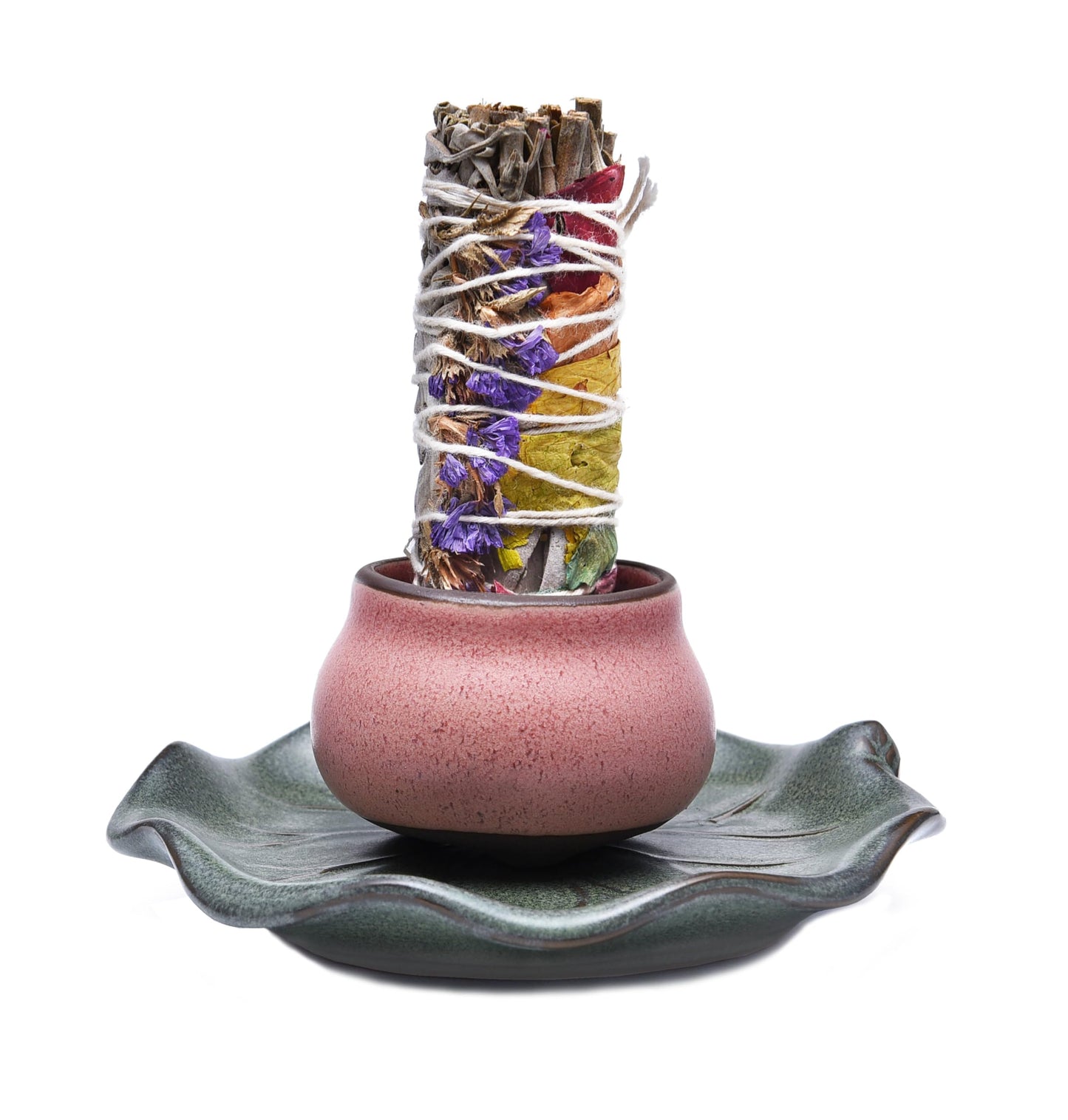 KR. LIF 3-in-1 Ceramic Incense Holder for Sage Sticks Incense Burner - Palo Santo Holder Set with Tray and Incense Burners
