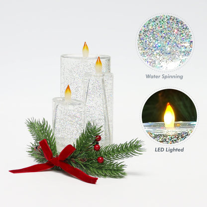 Christmas Tabletop Snow Globe Candle Water Spinning LED Lighted Acrylic Candle Décor Battery Operated Christmas Decoration (6.8" H x 4.8" W x 4.8" D) by Moments in Time
