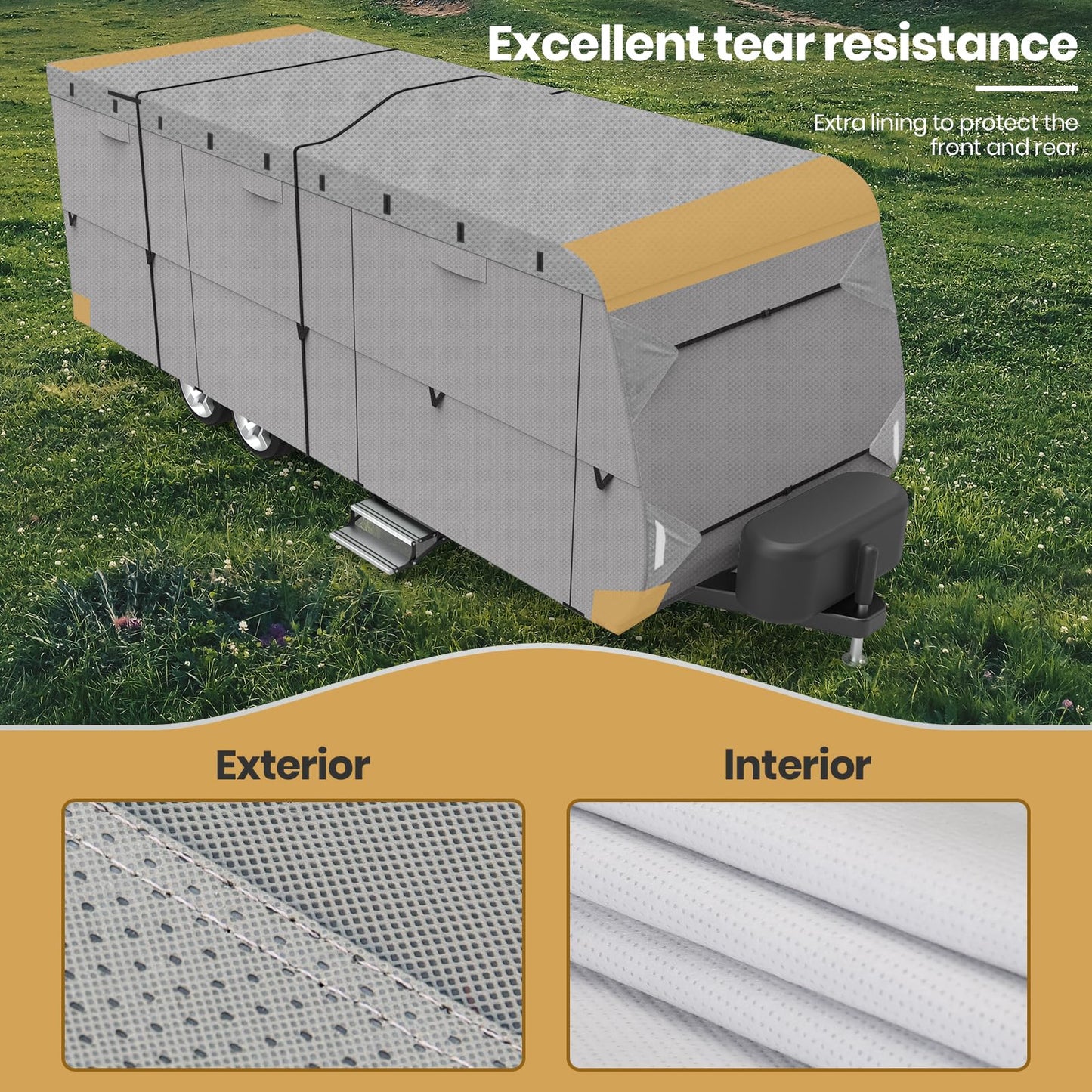 Leader Accessories Windproof RV Cover 27' -30' Travel Trailer Cover Extra Thick Camper Cover - Anti-uv & Ripstop with 4 Tire Covers, Adhesive Repair Patches