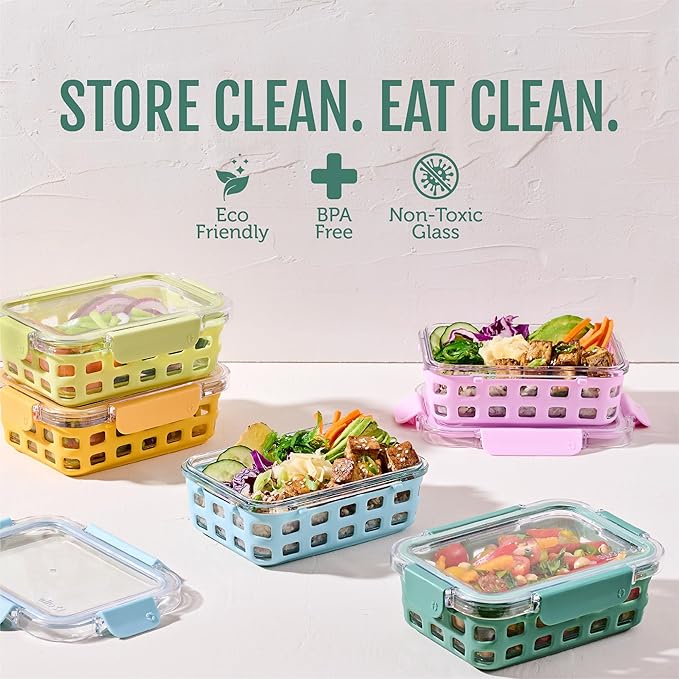 Ello Duraglass 3.4 Cup Meal Prep Sets 10Pc, 5 Pack Set- Glass Food Storage