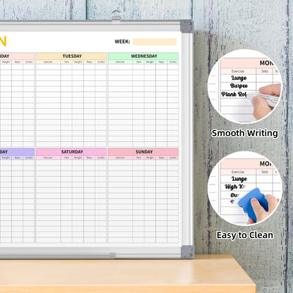 Fitness Tracker Magnetic Whiteboard Workout Plan Dry Erase Board for Wall 24'' x 18'',Hanging Mounted Weekly Fitness Tracker Gym Exercise Tracker Schedules and Checklists