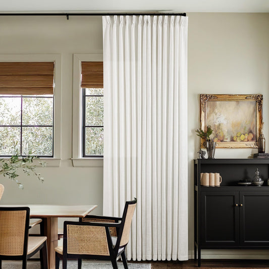 Thick Linen Semi Sheer Curtains 90 Inches Long for Living Room Bedroom Light Filtering Beige Off White Textured Burlap Pinch Pleated Curtains 90 Length Hooks Rings Back Tab for Sliding Door 2 Panels