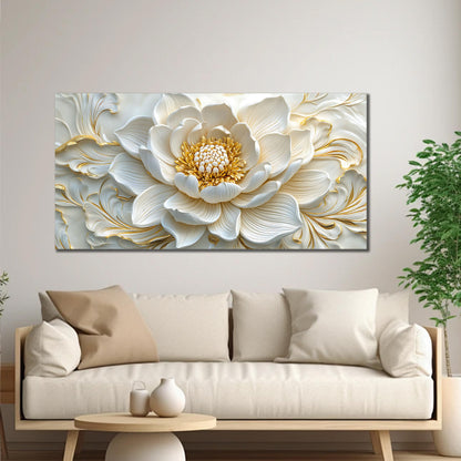 SSNEEKNDG White Floral Wall Art for Living Room Gold Flower Picture Large Botanical Artwork for Bedroom Office Canvas Prints Ready to Hang 20"x40"