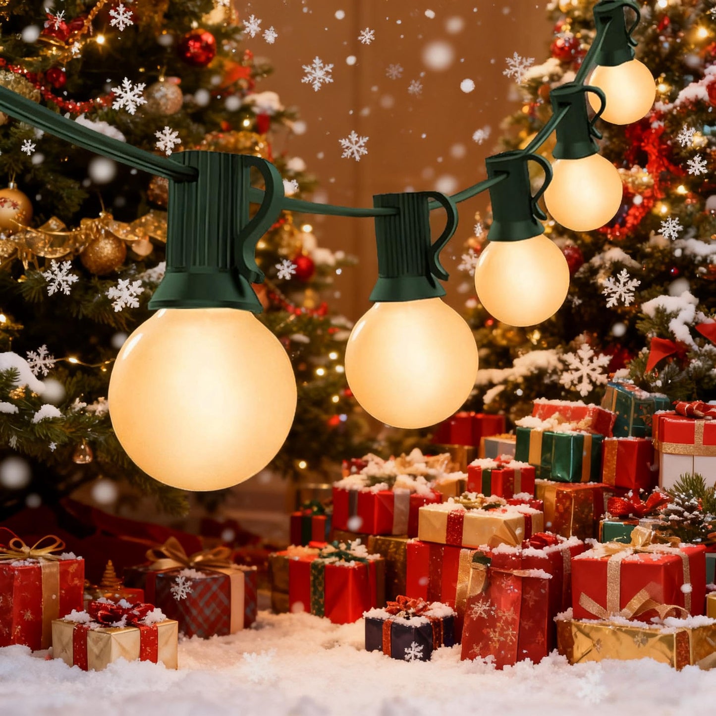 G40 Frosted White Christmas Lights Outdoor 25Ft Globe Christmas Decorations Lights with 27 Frosted White Bulbs, Hanging Globe Outdoor String Lights for Xmas Tree Wedding Backyard Party, Green Wire