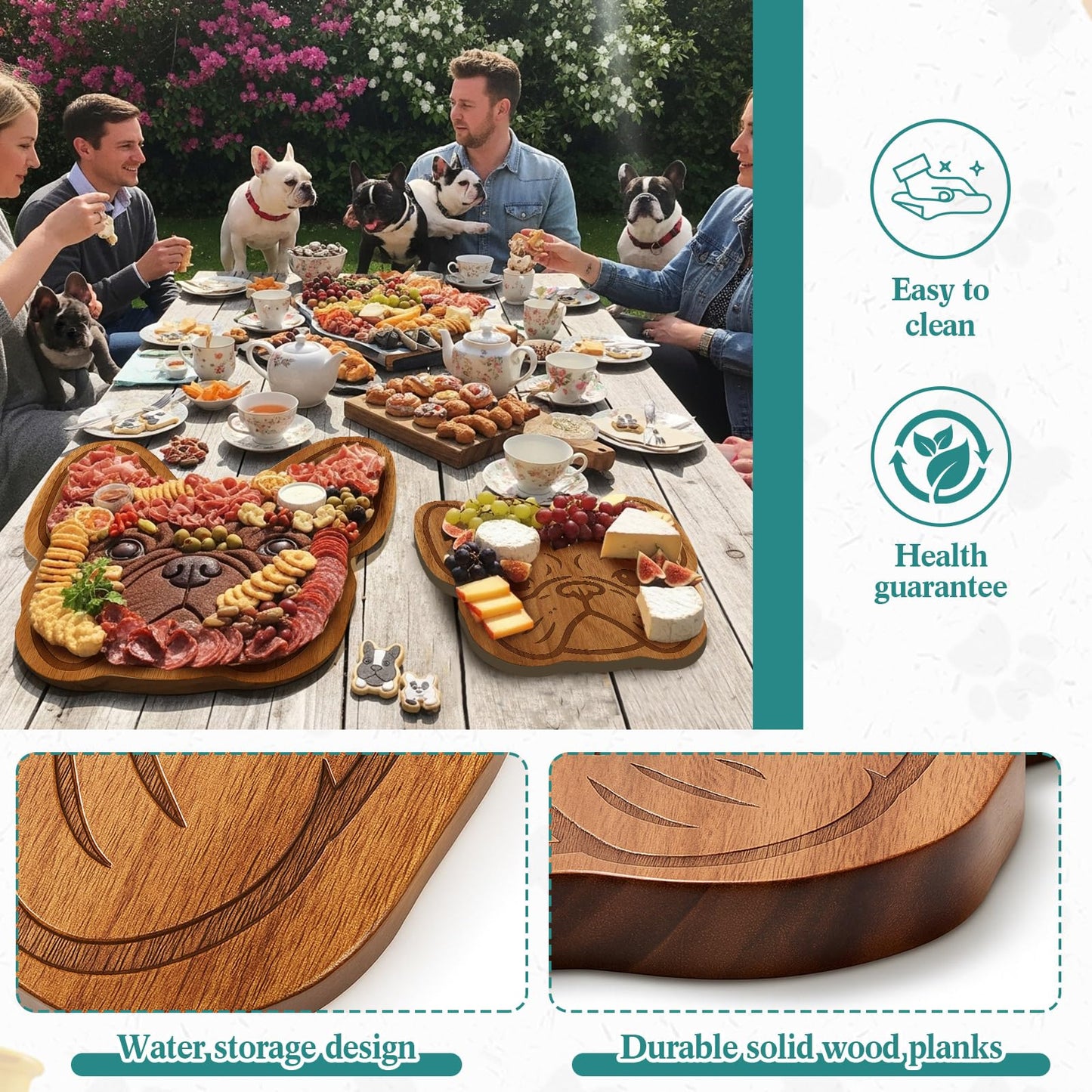 Ziliny French Bulldog Gifts for Women, French Bulldog Shaped Charcuterie Board Set Cutting Cheese Board Wooden Platter with Knives Forks Serving Trays Frenchie Gifts for Christmas Party