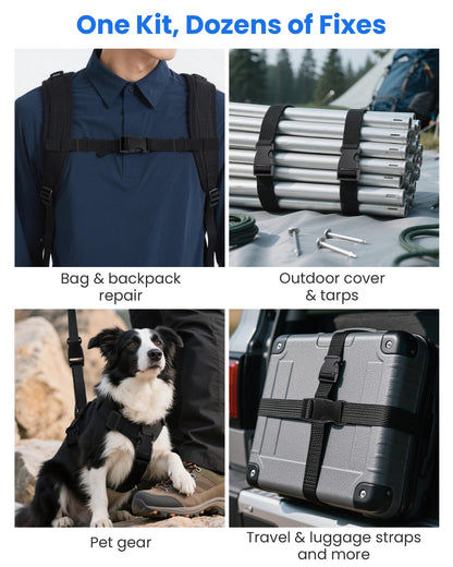 Buckle & Strap Kit - 6 Yards 1 Inch Wide Polyester Webbing Stronger Than Nylon, 6 Plastic Quick Release Buckles & 12 Triglide Clips, Adjustable Extender Straps for Backpack, Dog Collar, Fanny Pack