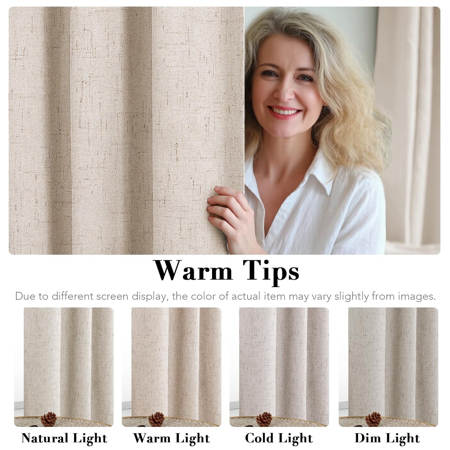 H.VERSAILTEX Primitive Linen Curtains 100% Blackout Curtain Drapes Burlap Curtains with White Thermal Insulated Liner, Grommet Top Drapes Living Room/Bedroom (2 Panels, 42 x 63 Inch, Natural)