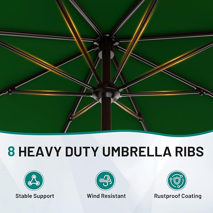 AreShark 9 FT Patio Umbrella for Outdoor, Outdoor Table Umbrella with Push Button Tilt and Crank, Outdoor Patio Umbrellas with 8 Sturdy Ribs for Market, Garden, Pool (Dark Green)