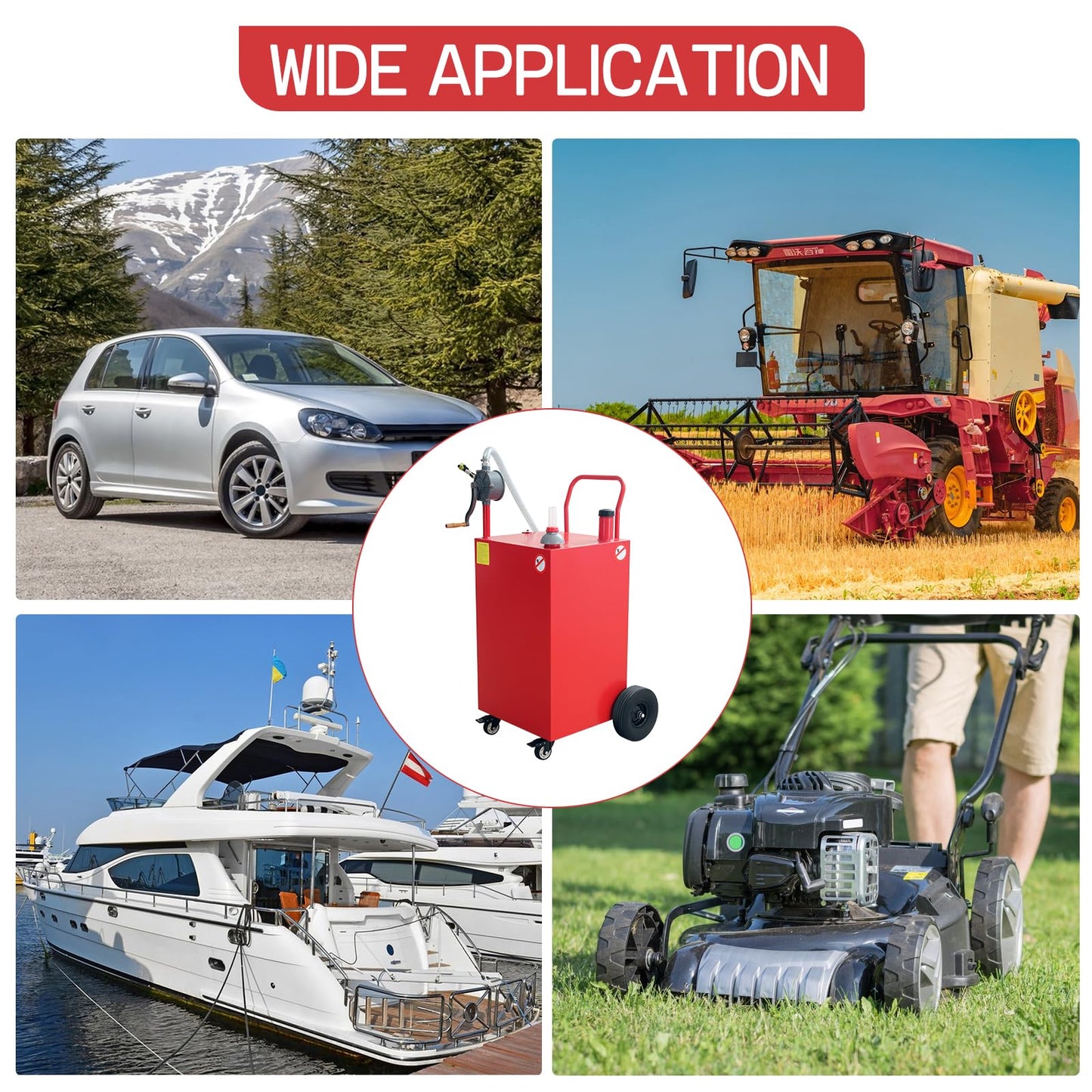 45 Gallon Fuel Caddy, Portable Gas Caddy with Manual Pump, Heavy Duty Gas with 4 Wheels, Diesel Fuel Can for Cars, Lawn Mowers, Trucks, ATVs, Boats ﻿