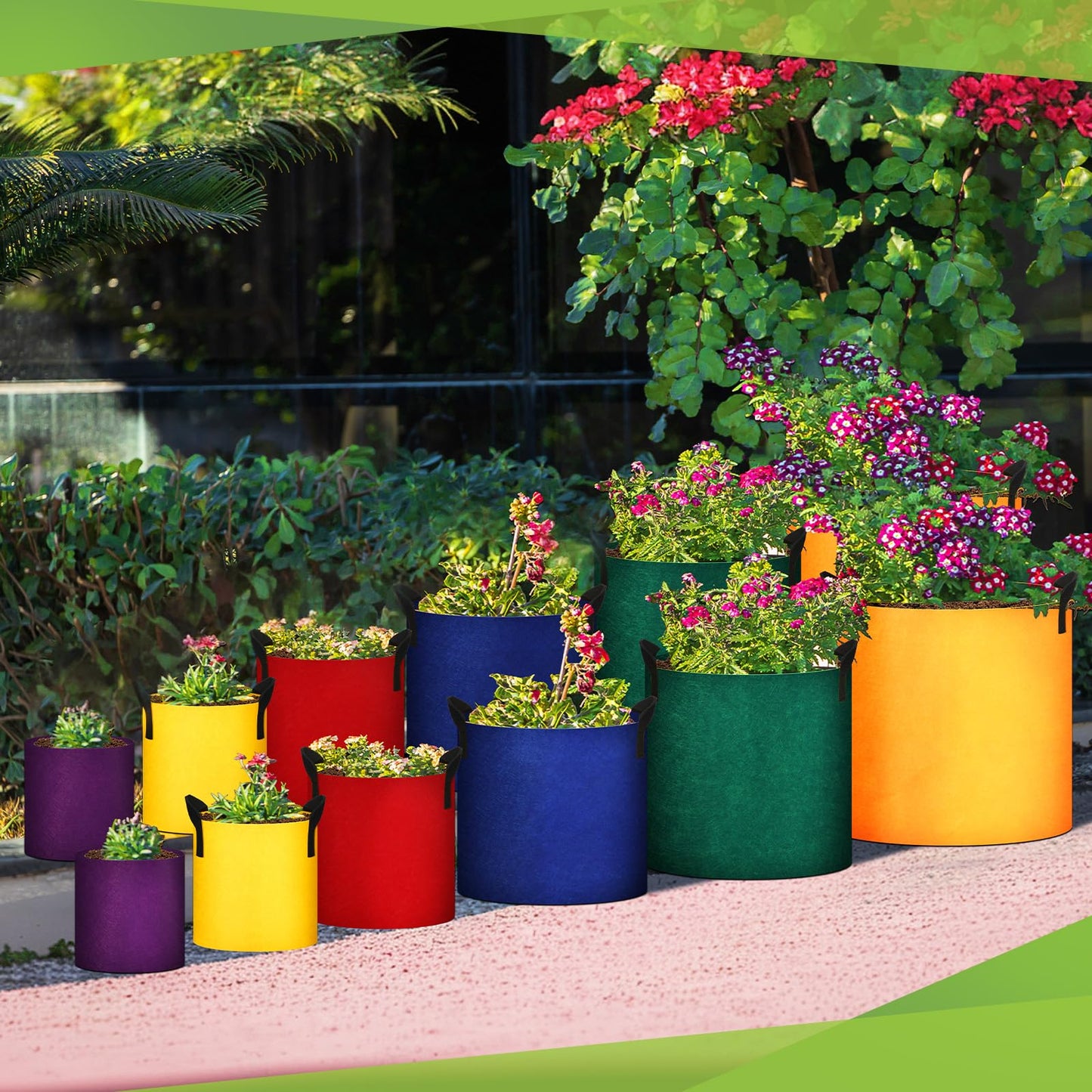 FillTouch 12 Pcs Colorful Plant Grow Bags Non Woven Fabric Pots with Handles 10 7 5 3 2 1 Gallon Garden Planting Bag for Vegetables Flowers
